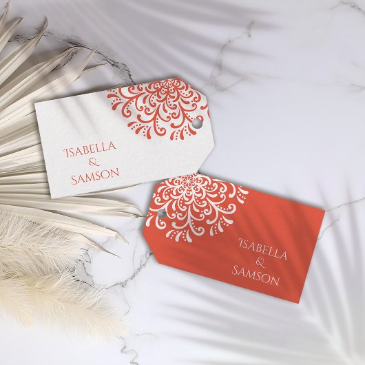 Whimsical Orange Red Blüh Gastgeschenk Hochzeit Ta Geschenkanhänger