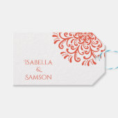 Whimsical Orange Red Blüh Gastgeschenk Hochzeit Ta Geschenkanhänger (Vorderseite (Horizontal))