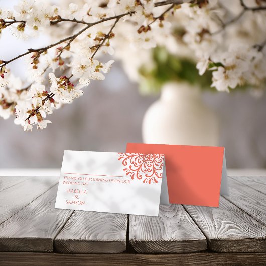 Whimsical Orange Red Blüh Platzkarte