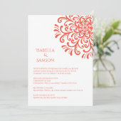 Whimsical Orange Red Blüh Wedding Einladung (Stehend Vorderseite)