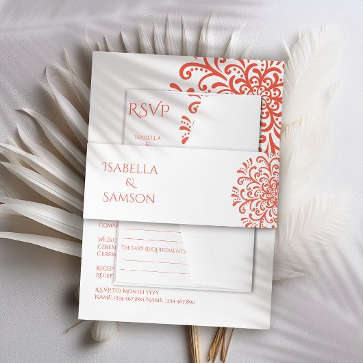 Whimsical Orange Red Blüh Wedding Einladungsbanderole