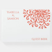Whimsical Orange Red Blüh Wedding Gästebuch (Vorderseite)