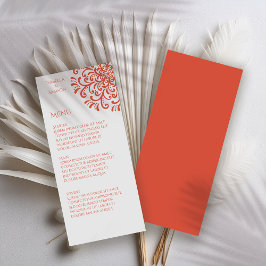 Whimsical Orange Red Blüh Wedding Menu Menükarte