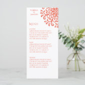 Whimsical Orange Red Blüh Wedding Menu Menükarte (Stehend Vorderseite)