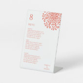 Whimsical Orange Red Blüh Wedding Menu Sockelschild (Vorderseite)