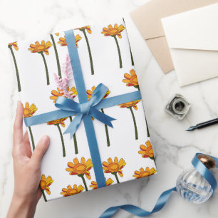 Whimsical Orange Rote Blume Floral Geschenkpapier