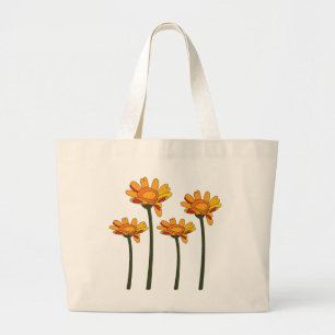 Whimsical Orange Rote Blume Floral Jumbo Stoffbeutel