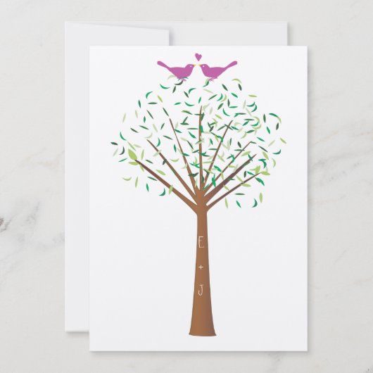Whimsical Orange und Fuchsia Love Bird Tree Einlad Einladung (Rückseite)