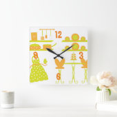 Whimsical Orange und Green Kitchlock Quadratische Wanduhr (Zuhause)