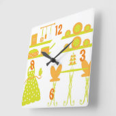 Whimsical Orange und Green Kitchlock Quadratische Wanduhr (Winkel)