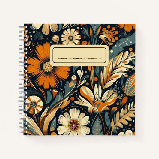 Whimsical Orange Wildblumen & Birnen in Folk Art Notizblock (Vorderseite)