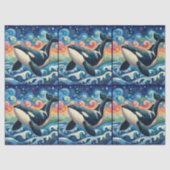 Whimsical Orca Whale Beach Coastal Dekoupage Seidenpapier (Vorderseite)