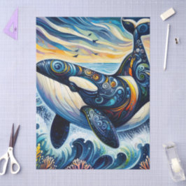 Whimsical Orca Whale Beach Coastal Dekoupage Seidenpapier