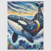 Whimsical Orca Whale Beach Coastal Dekoupage Seidenpapier (Vorderseite)