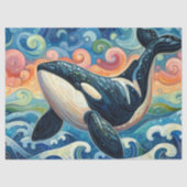 Whimsical Orca Whale Beach Coastal Dekoupage Seidenpapier (Vorderseite)