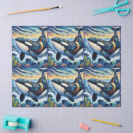 Whimsical Orca Whale Beach Coastal Dekoupage Seidenpapier