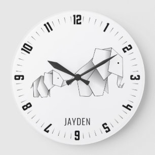 Whimsical Origami Elephants Kinderzimmer Große Wanduhr