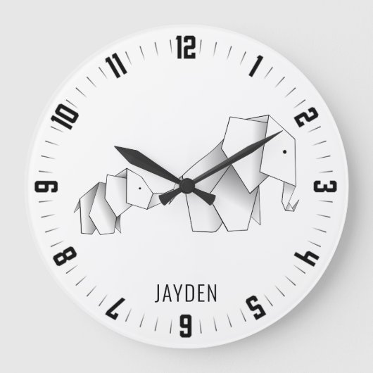Whimsical Origami Elephants Kinderzimmer Große Wanduhr (Vorderseite)