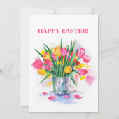 Whimsical Osterfest Bunny Eggs Tulips Einladung (Rückseite)