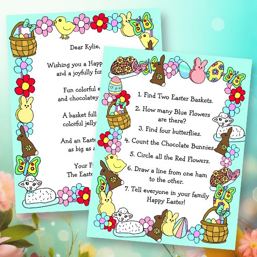 Whimsical Ostersonne und Poem Kid's Letter Game