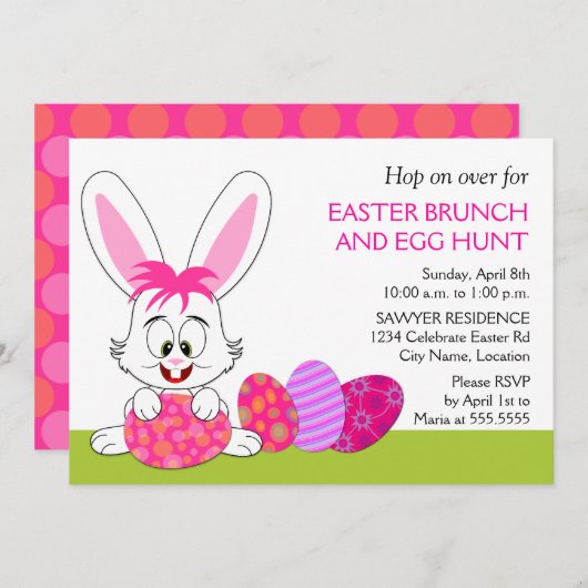 Whimsical Ostersonnigen und Eier Party Einladung (Vorne/Hinten)
