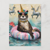 Whimsical Otter and Unicorns Floating on a River Postkarte (Vorderseite)