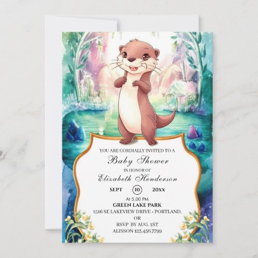 Whimsical Otter Baby Dusche Einladung (Vorderseite)
