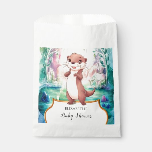 Whimsical Otter Baby Dusche Geschenktütchen (Vorderseite)