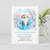 Whimsical Otter Blue Bliss Boy Baby Dusche Einladung (Stehend Vorderseite)