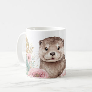Whimsical Otter mit Blumengarten Kaffeetasse