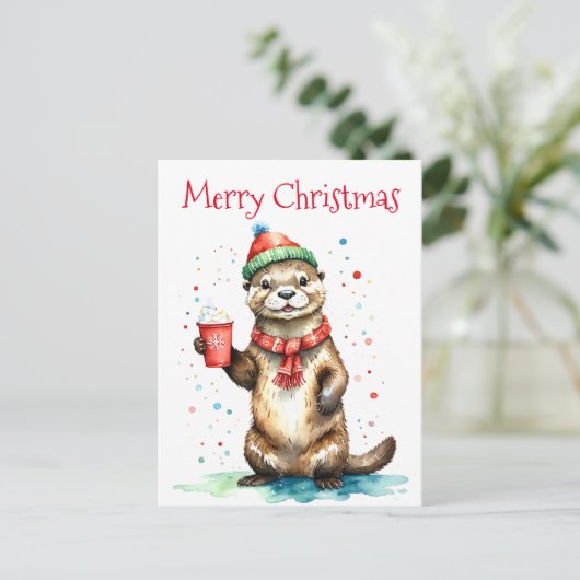 Whimsical Otter mit festem Hut Weihnachten (Stehend Vorderseite)