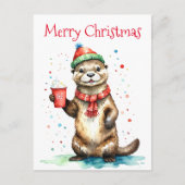 Whimsical Otter mit festem Hut Weihnachten (Vorderseite)
