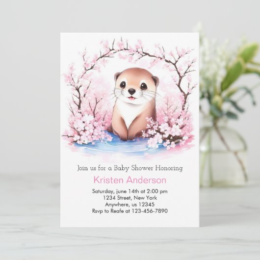 Whimsical Otter Oasis Girl Baby Dusche Einladung (Stehend Vorderseite)