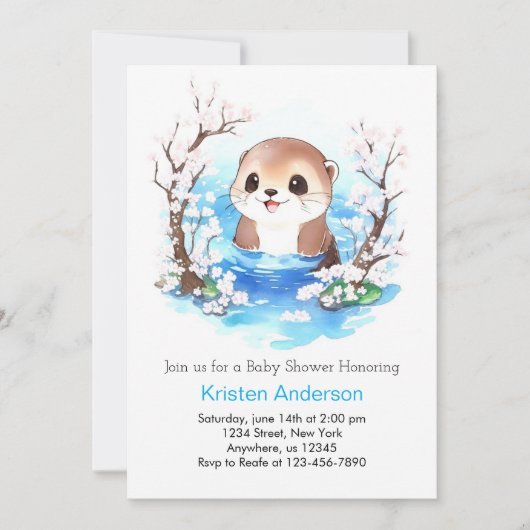 Whimsical Otter Paradise Boy Baby Dusche Einladung (Vorderseite)