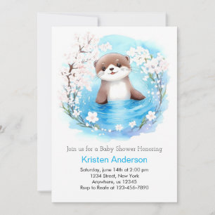 Whimsical Otter Watercolor Boy Babydusche Einladung