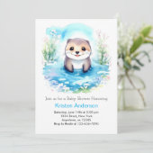 Whimsical Otter's Watercolor Boy Baby Shower Einladung (Stehend Vorderseite)