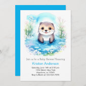 Whimsical Otter's Watercolor Boy Baby Shower Einladung (Vorne/Hinten)