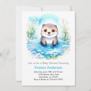 Whimsical Otter's Watercolor Boy Baby Shower Einladung