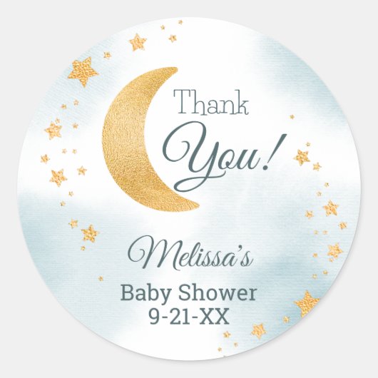 Whimsical Over the Moon Danke, Baby Shower Runder Aufkleber (Vorderseite)