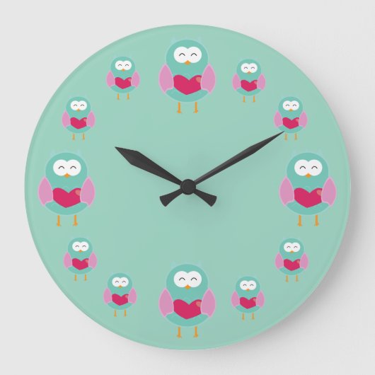 Whimsical Owl Art Clock Große Wanduhr (Vorderseite)