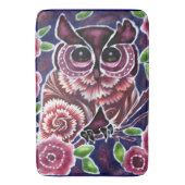 Whimsical Owl auf Blütenzweig Rosa Blau Badematte (Vorderseite Vertikal)