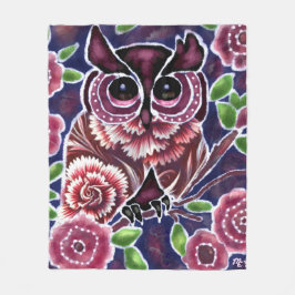 Whimsical Owl auf Blütenzweig Rosa Blau Fleecedecke