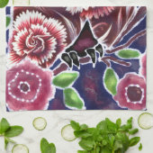 Whimsical Owl auf Blütenzweig Rosa Blau Geschirrtuch (Gefaltet)