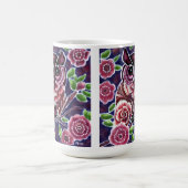 Whimsical Owl auf Blütenzweig Rosa Blau Kaffeetasse (Mittel)