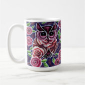 Whimsical Owl auf Blütenzweig Rosa Blau Kaffeetasse (Links)