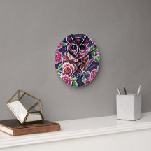 Whimsical Owl auf Blütenzweig Rosa Blau