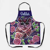 Whimsical Owl auf Blütenzweig Rosa Blau Schürze (Vorderseite)