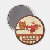 Whimsical Owl auf Branch Erntedank Magnet (Vorderseite/Rückseite)
