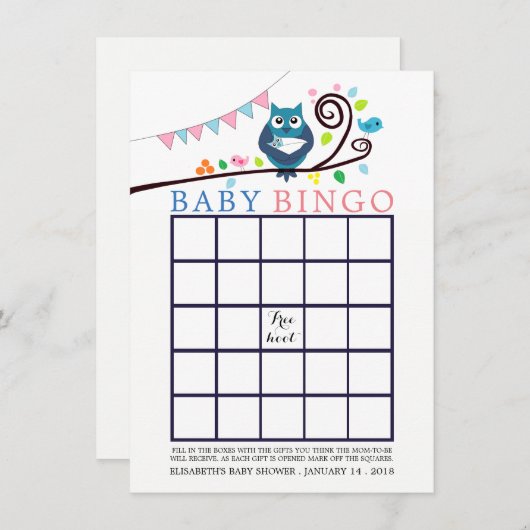 Whimsical Owl Baby Dusche Bingo Einladung (Vorne/Hinten)