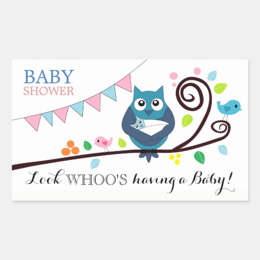 Whimsical Owl Baby Dusche Rechteckiger Aufkleber (Vorderseite)